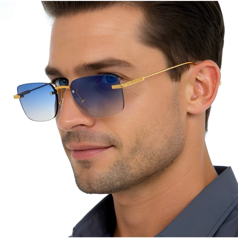 Mens Square Sunglasses Oceanic Blue Lens Aviator Style Fashion Hip Hop Shades - Picture 5 of 10